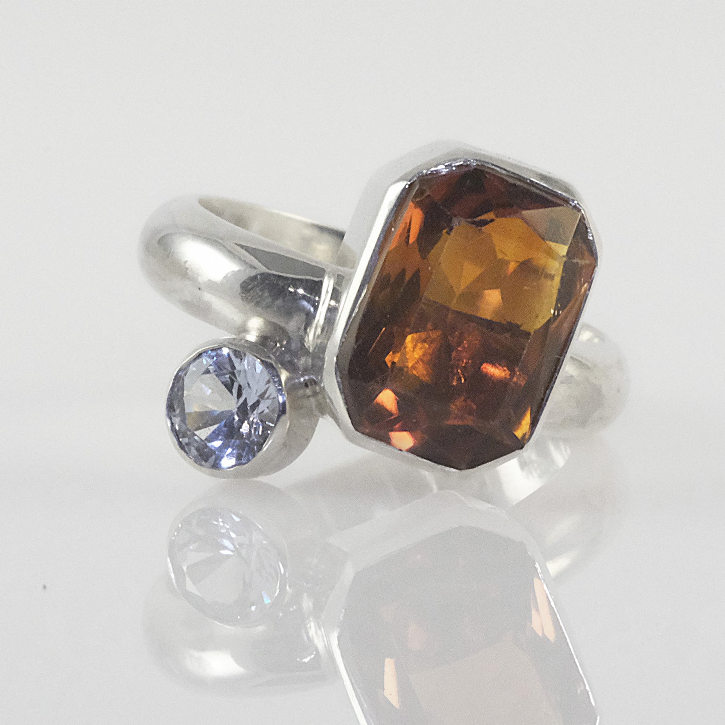 Personalised silver ring with double coloured stones