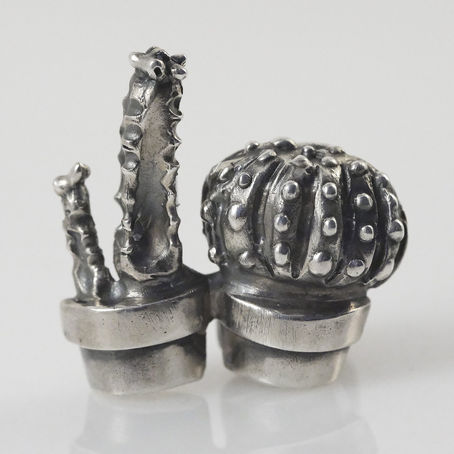 Handmade double cactus pendant in silver by VerdeRame Jewels