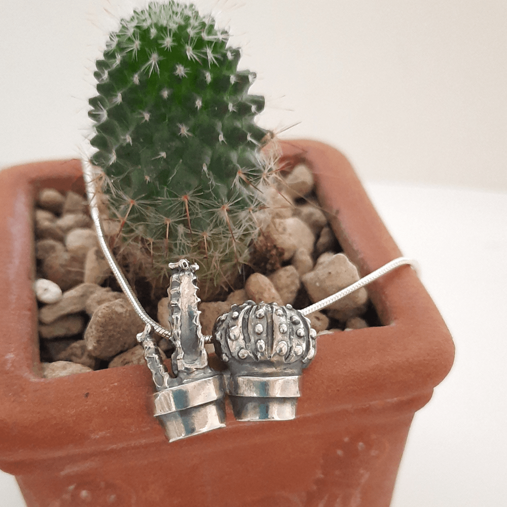 Mediterraneo collection double cactus pendant, sterling silver