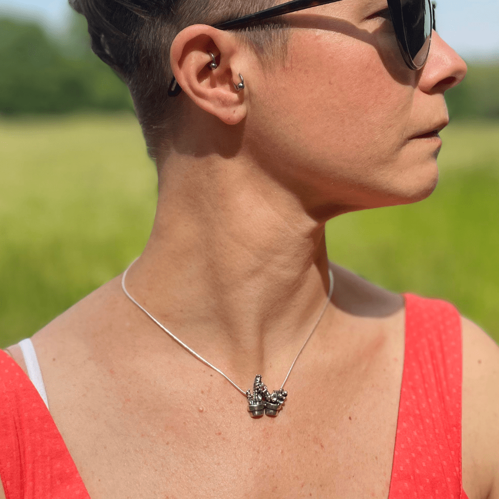 Handmade silver cacti pendant on silver snake chain