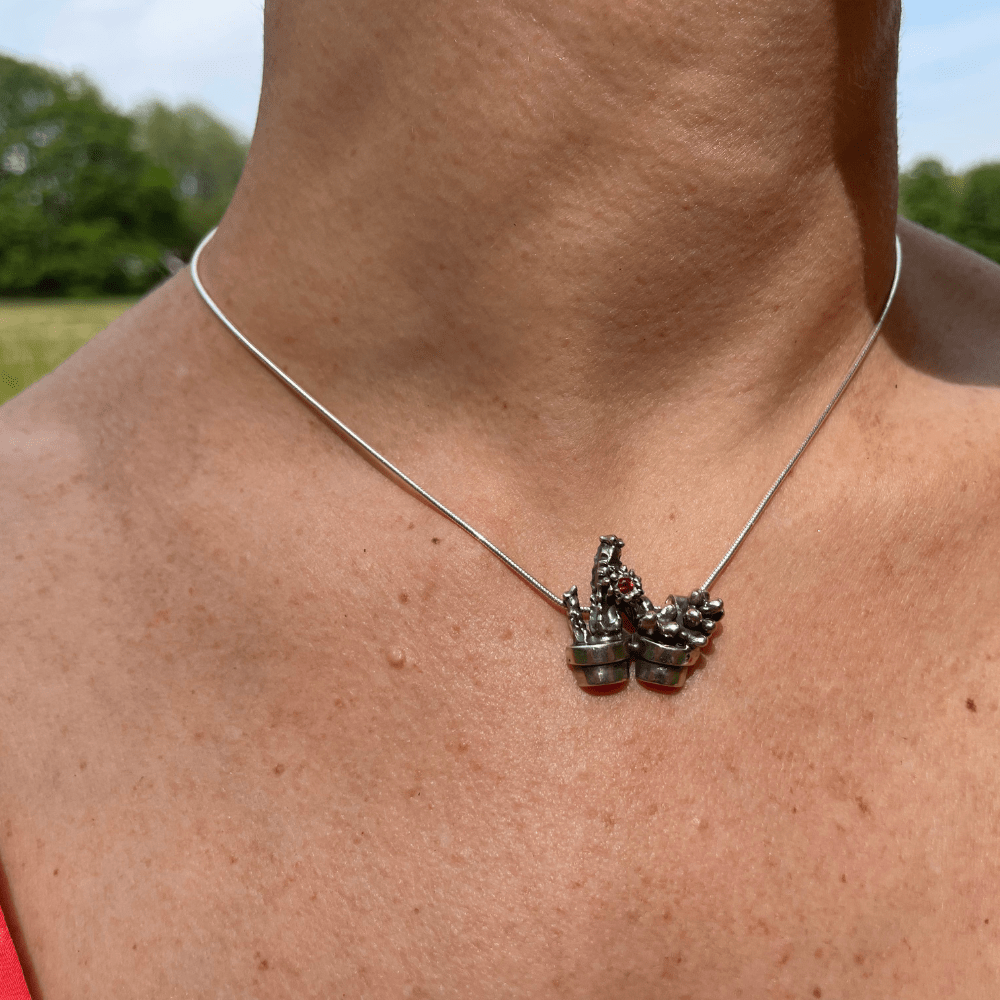 Silver cacti necklace, handmade in Copenhagen