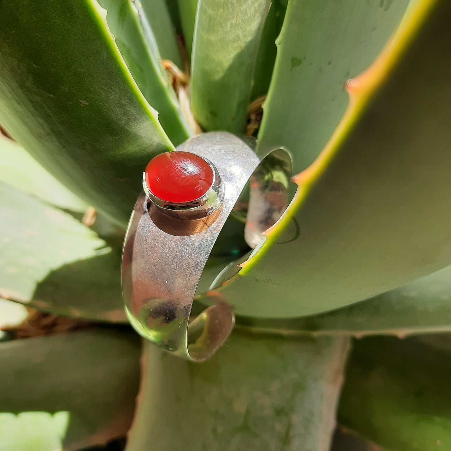 Carnelian and sterling silver bangle for casual or evening wear