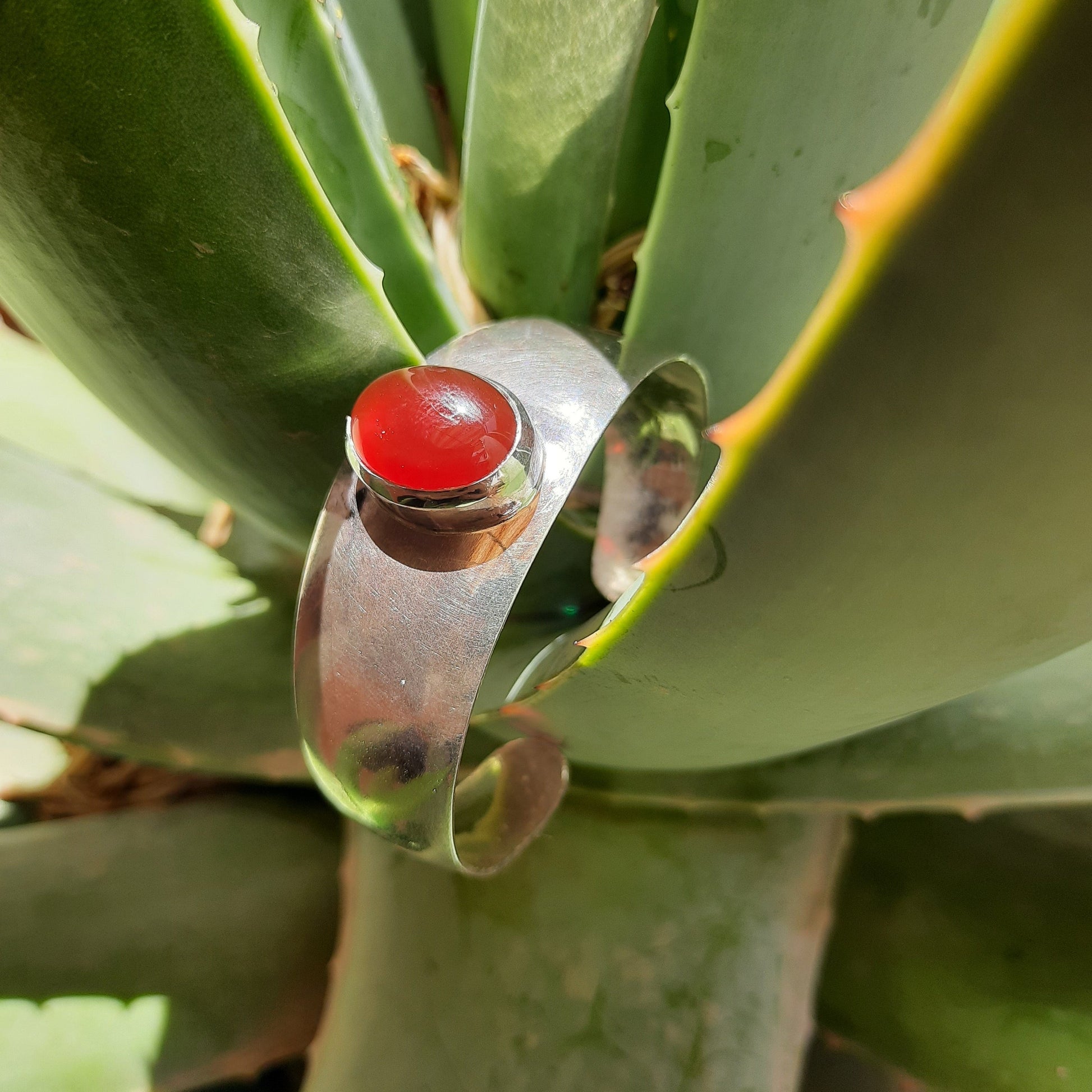 Carnelian and sterling silver bangle for casual or evening wear
