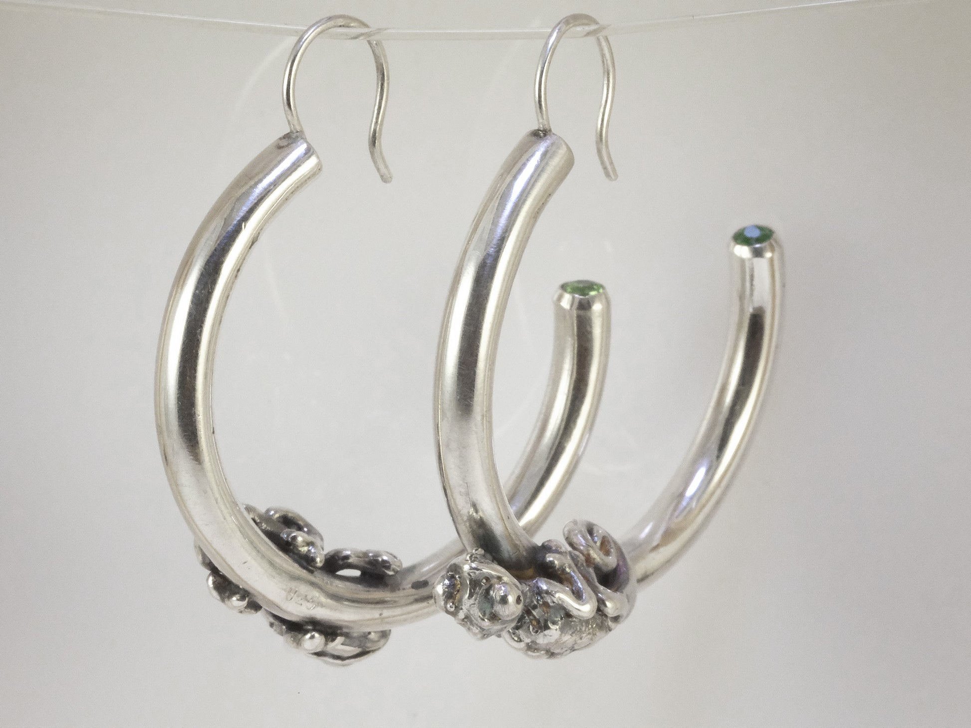 Sterling silver hoop earrings with miniature chameleon figures