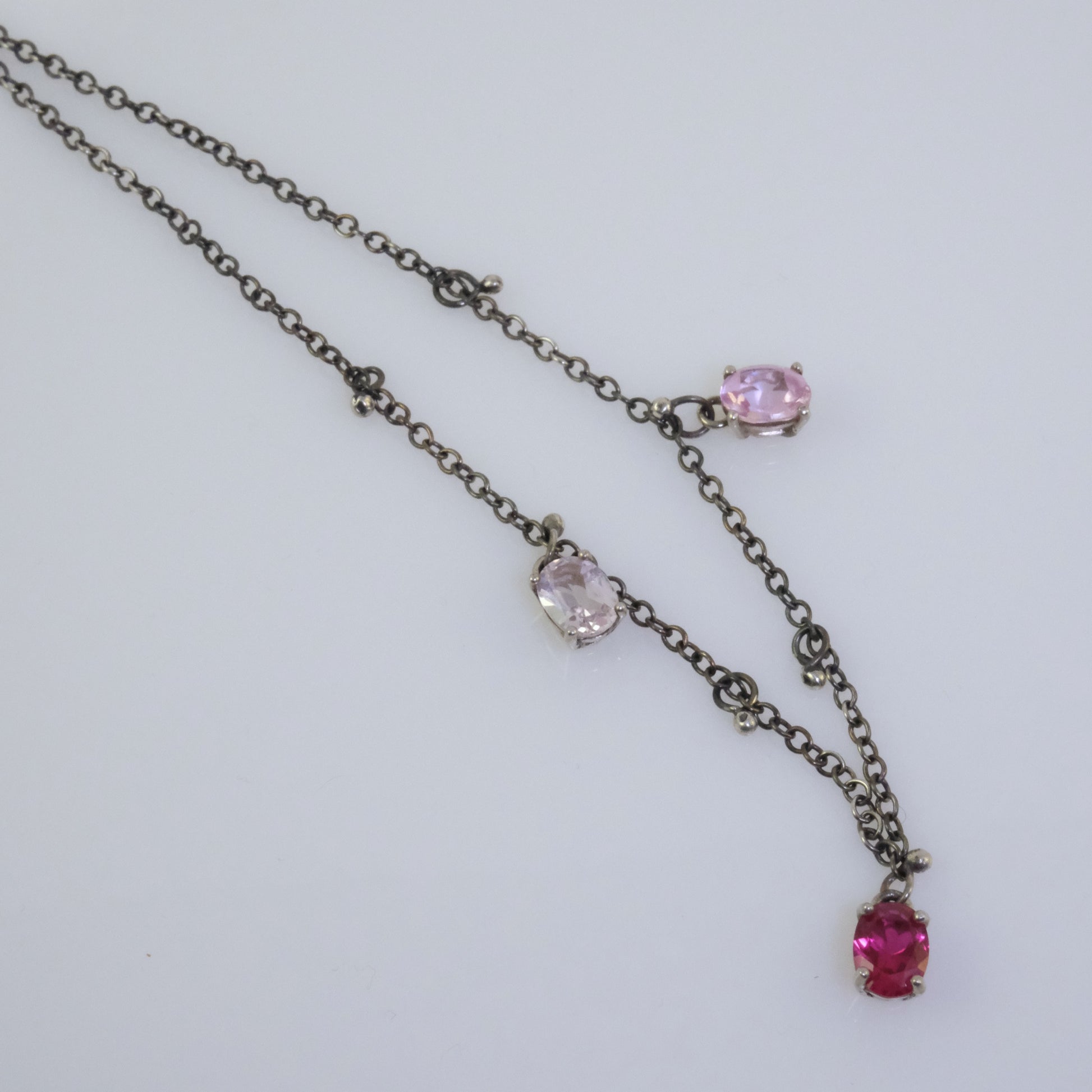 Quirky oxidised silver necklace with oval crystals handmade by VerdeRame Jewels