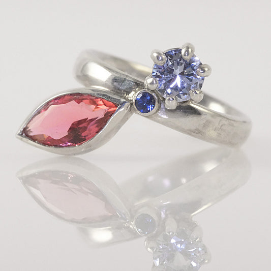 Handmade silver ring with colourful crystals by VerdeRame Jewels