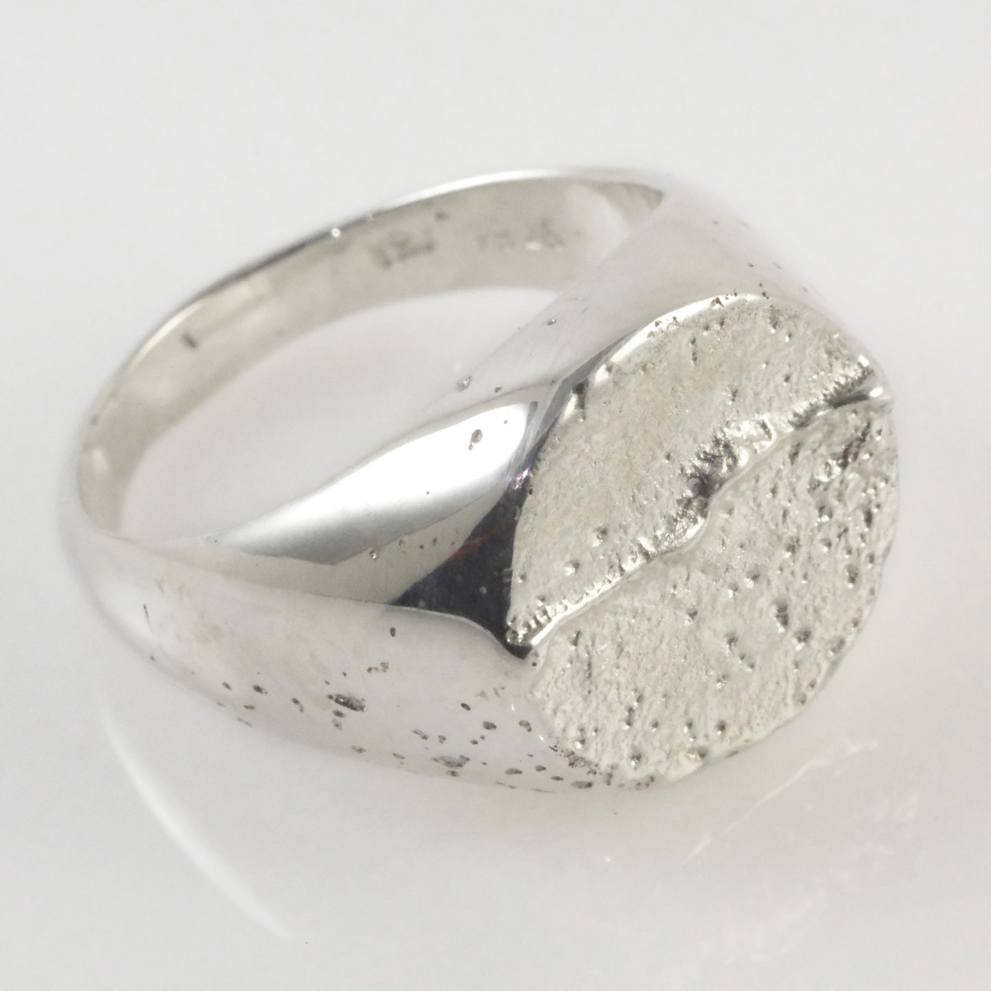 Artisan sterling silver signet ring with organic sand-cast texture, VerdeRame Jewels