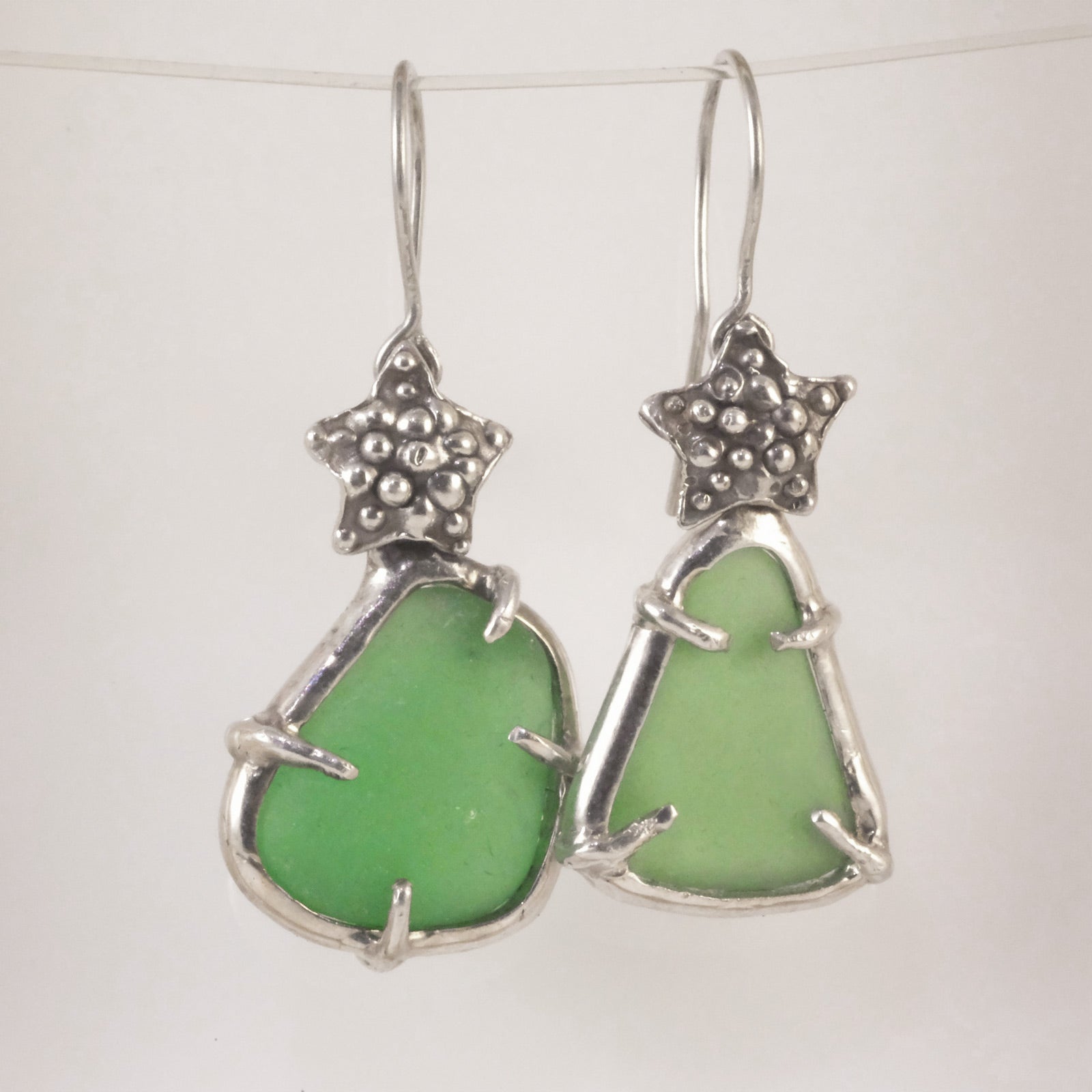 Handmade starfish sea glass earrings in sterling silver by VerdeRame Copenhagen