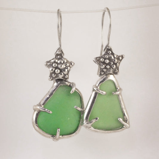 Handmade starfish sea glass earrings in sterling silver by VerdeRame Copenhagen