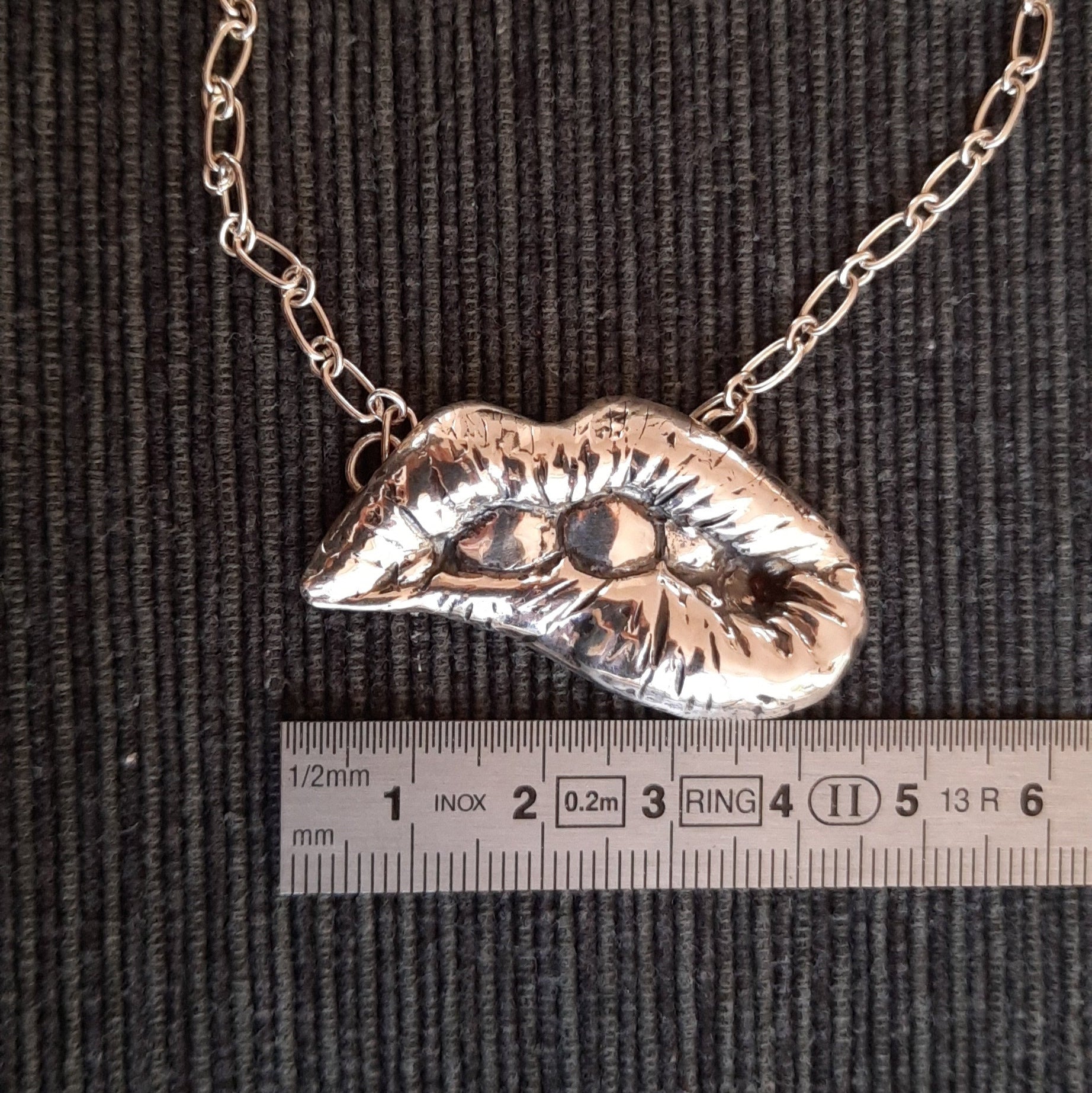 Quirky handmade lips necklace sterling silver
