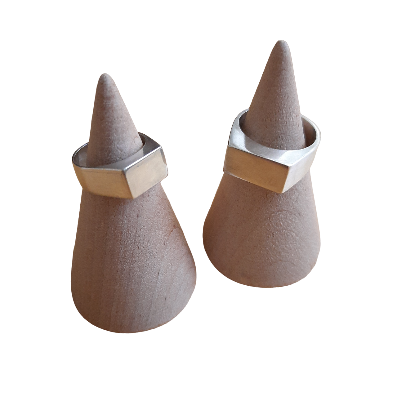 Side view of sterling silver geometric signet ring